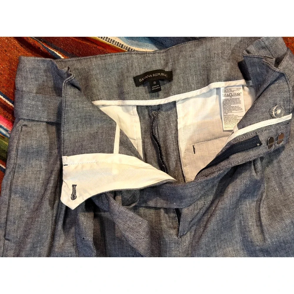 Banana Republic Pants Womens 8 Gray Black Linen Paperbag Belted Twill Wide Leg
